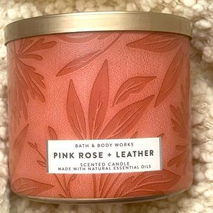 NEW Pink Rose & Leather Bath & Body Works 3-Wick Candle